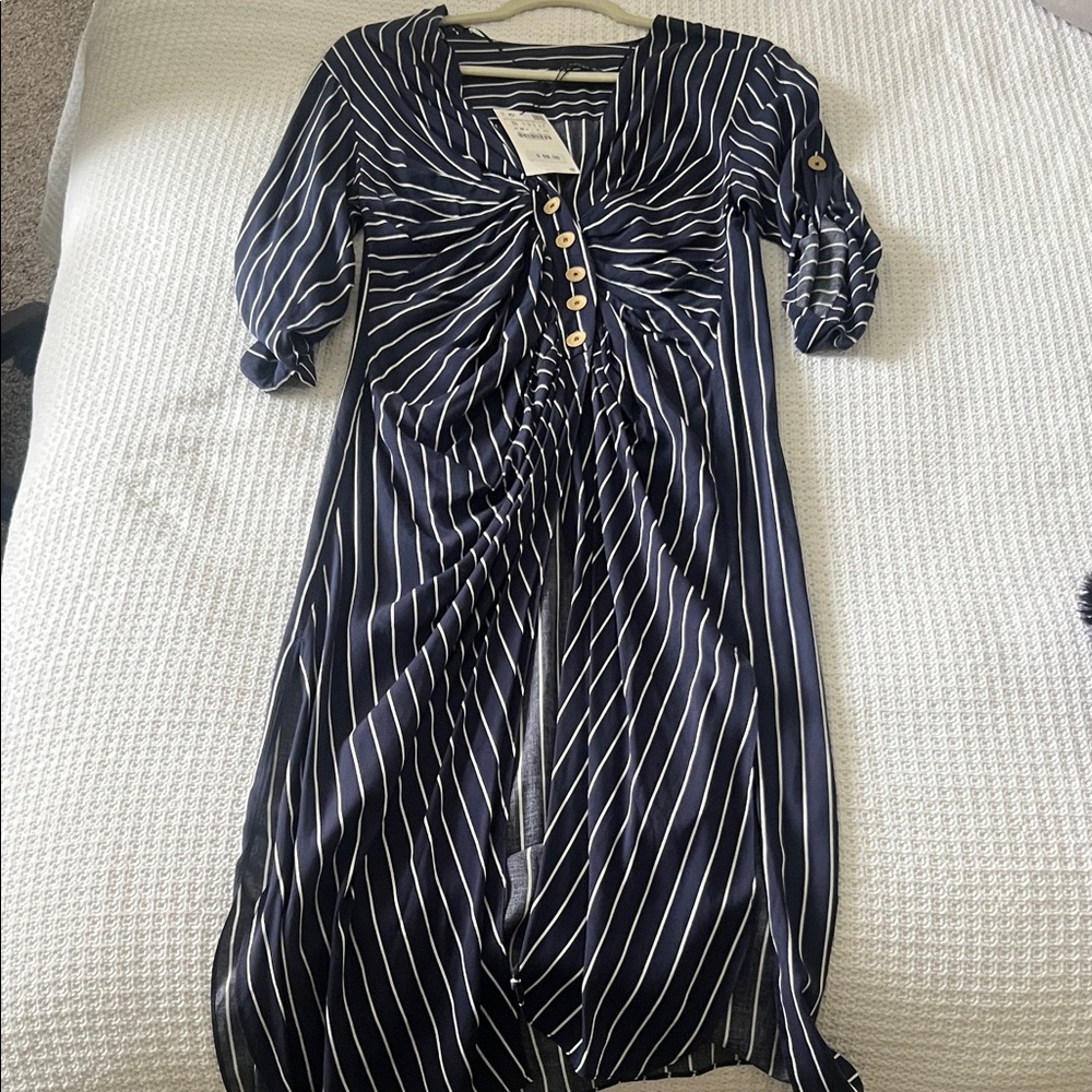 NWT Zara Navy and White Striped Long Sleeve Tunic Top Sz Small